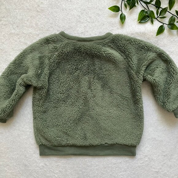 Pekkle 9M Olive Green Dinosaur Fuzzy Sweatshirt VGUC Baby Boy - Picture 10 of 16